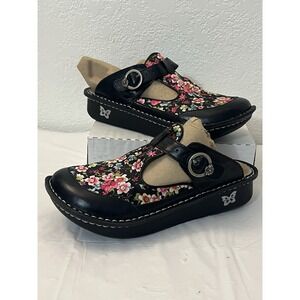Alegria Floral Clogs Womens EU 40 Non Slip Black Floral Leather US 9.5 10